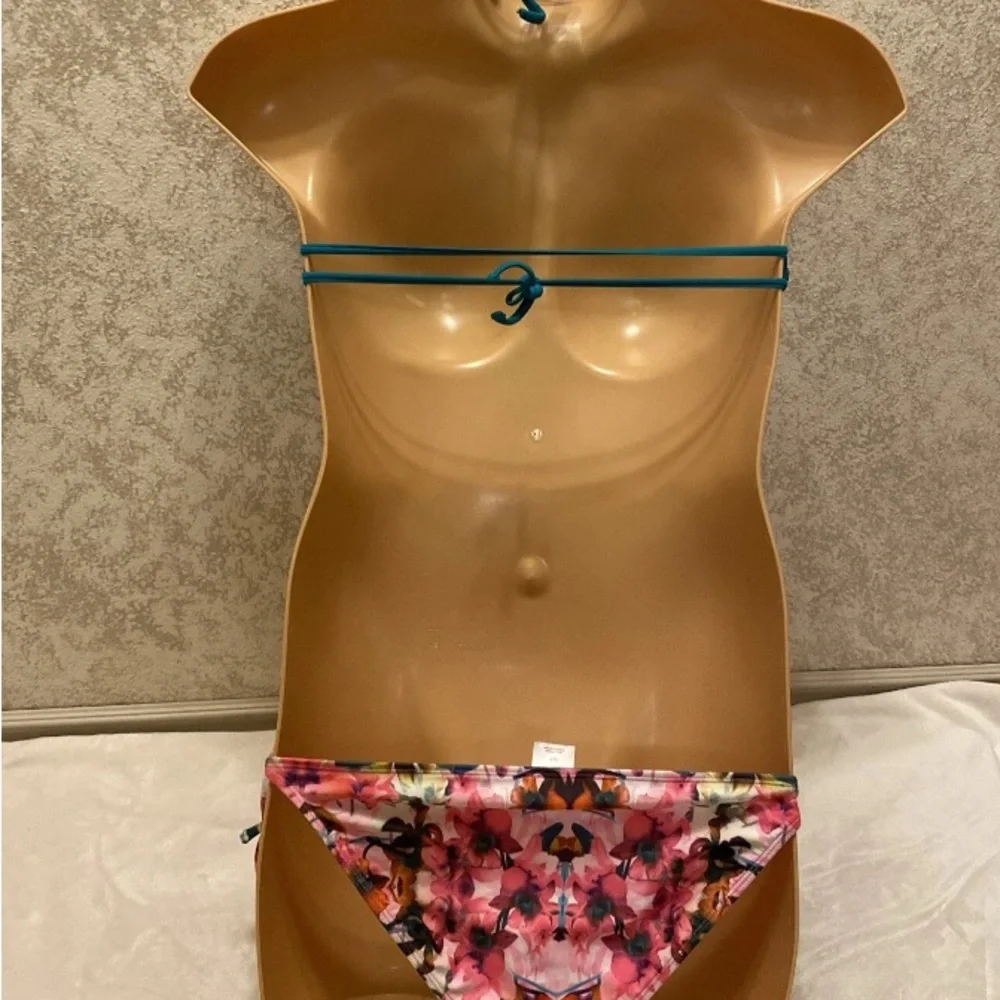 Xhilaration Teal Strappy Bikini with Floral Bottoms